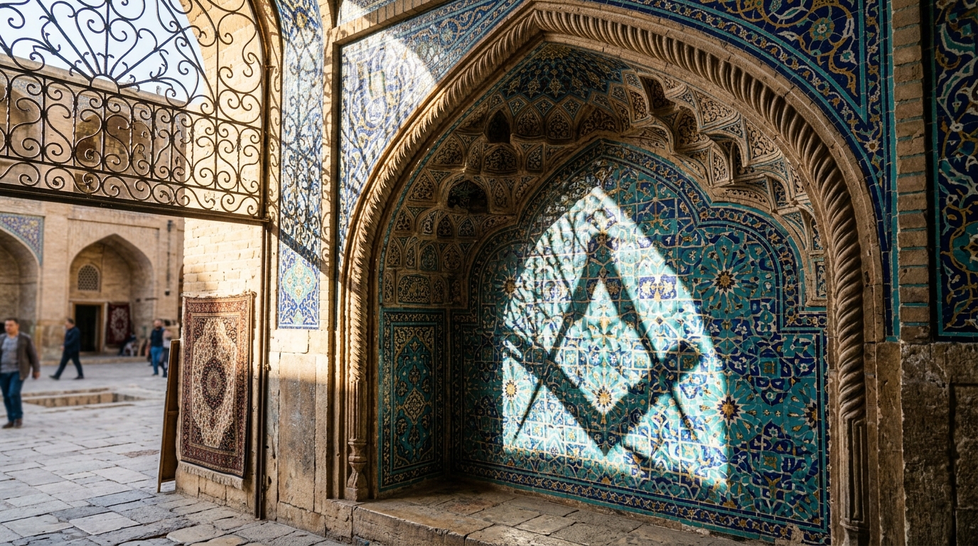 Arquitectura oriental con sombras masónicas